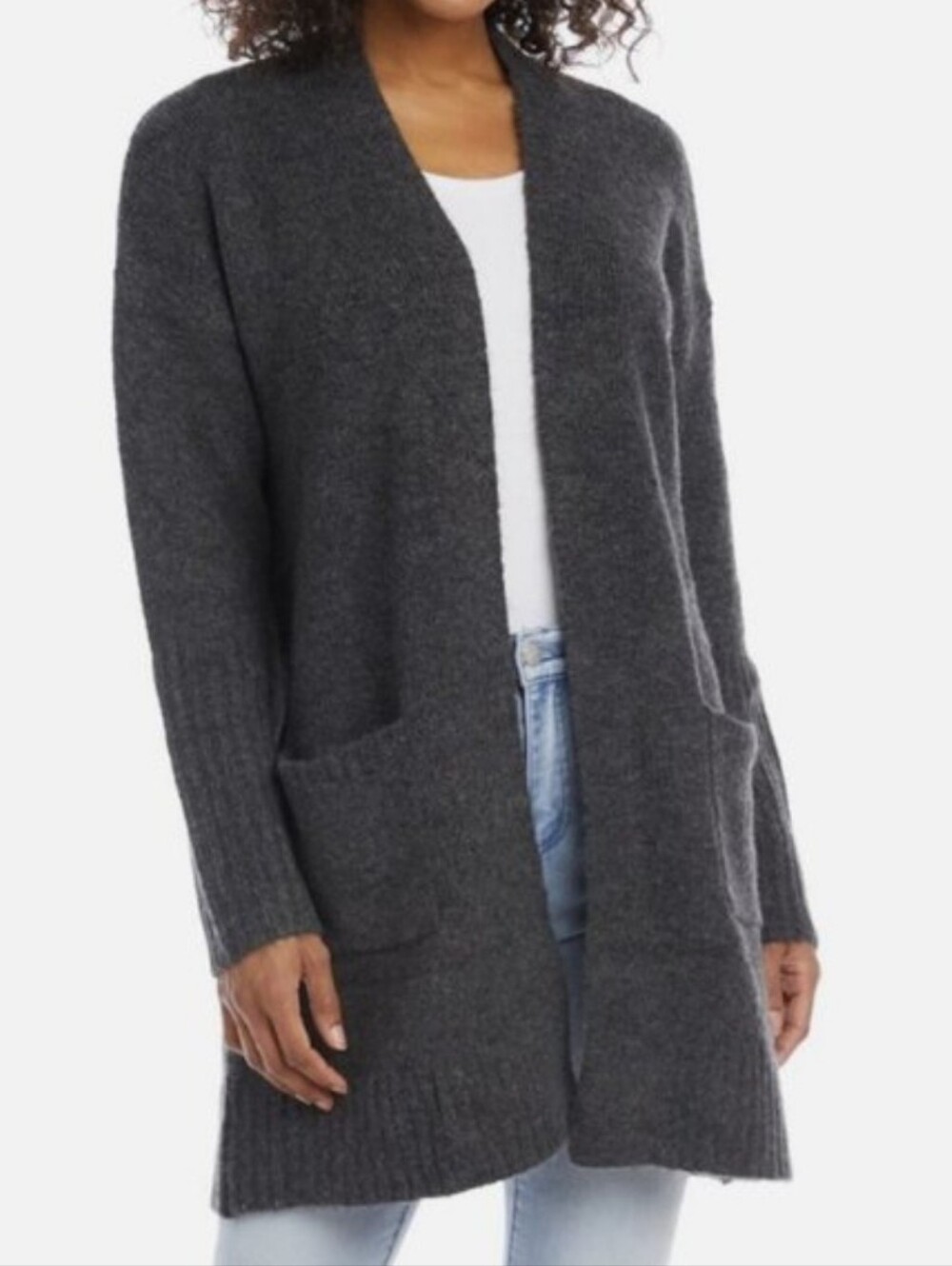 Karen Kane Charcoal Heather Long Open-Front Pocket Cardigan Sz L